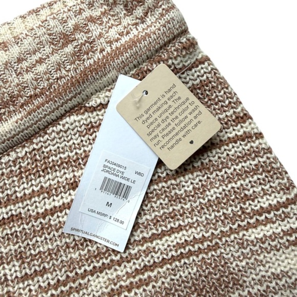 NWT Spiritual Gangster Jordana Wide Leg Space Dye Knit Pants Tan White Sz Medium - Picture 6 of 10